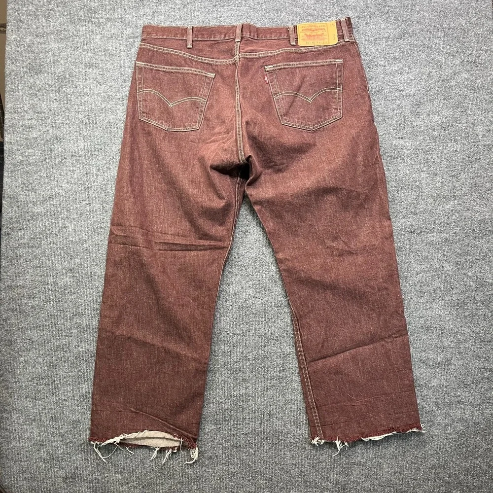 Levi's 501 XX Jeans Men's Burgundy Denim Frayed Classic Button‎ Fly - 40X27.5